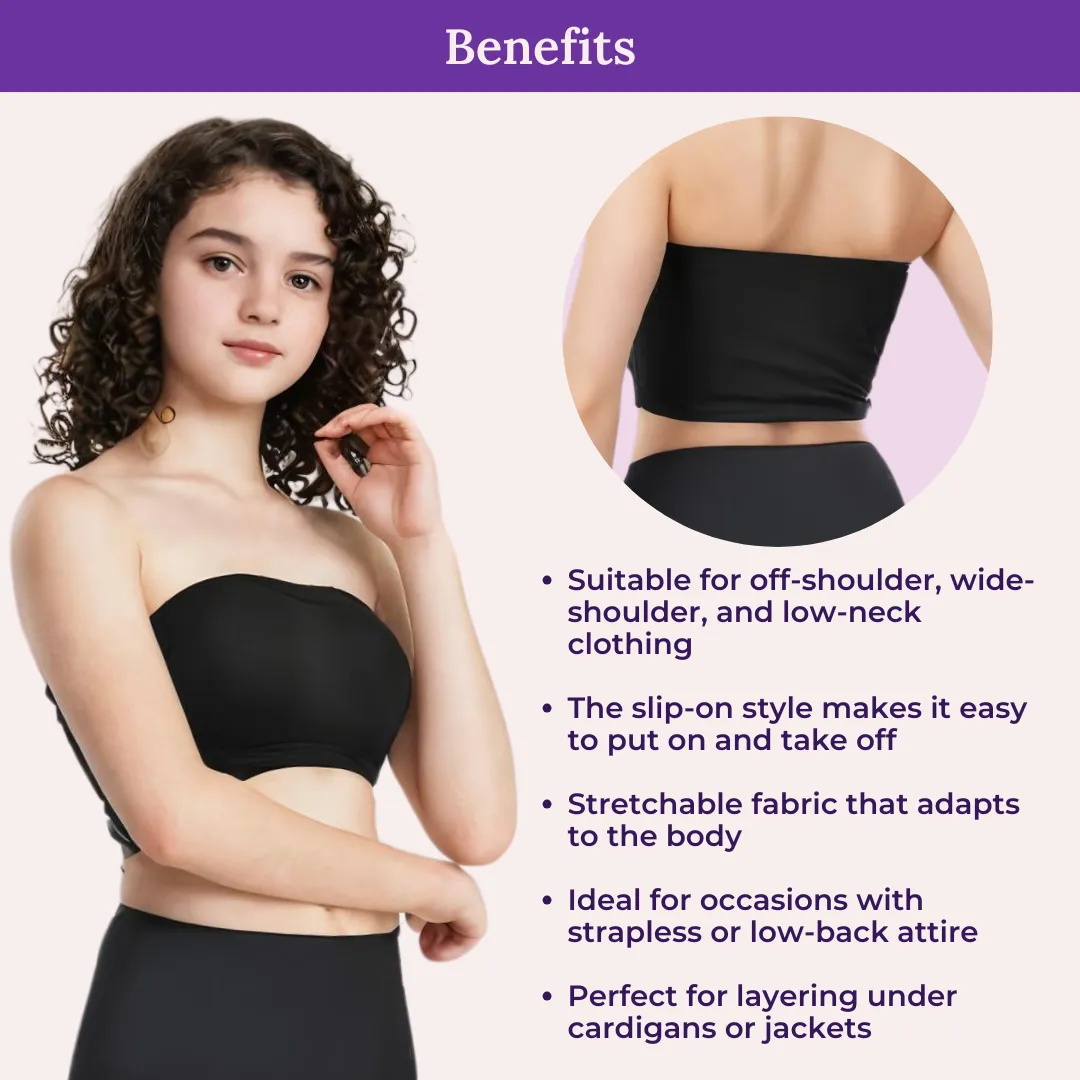 Teens Tube Top Bra | Slip On Style | 3 Layer Front Panel Conceals Nipples | Silicone Anti Slip Band Prevents Slipping | 2 Pack - Image 5