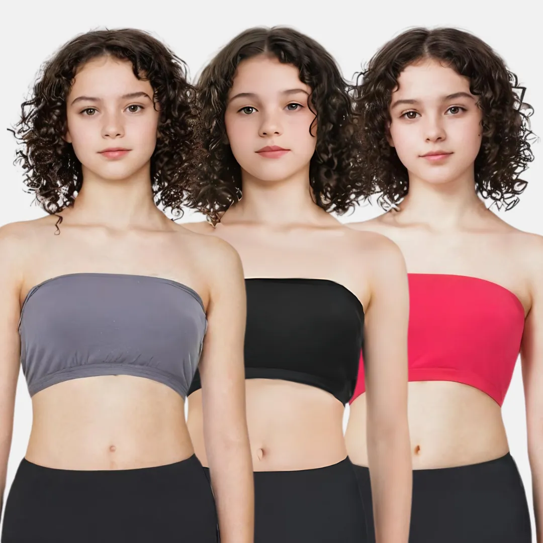 Teens Tube Top Bra | Slip On Style | 3 Layer Front Panel Conceals Nipples | Silicone Anti Slip Band Prevents Slipping | 3 Pack - Image 13