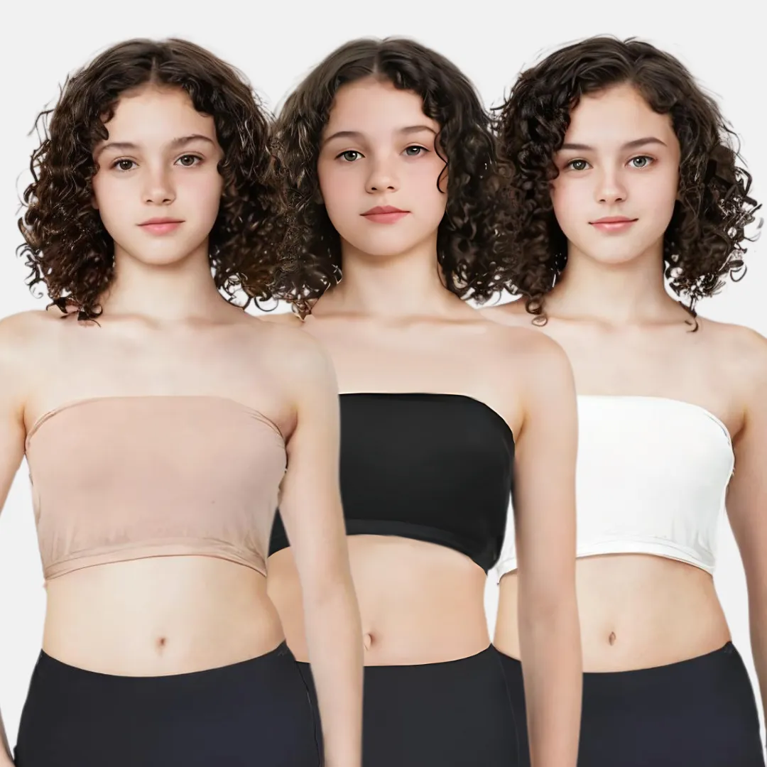 Teens Tube Top Bra | Slip On Style | 3 Layer Front Panel Conceals Nipples | Silicone Anti Slip Band Prevents Slipping | 3 Pack - Image 14