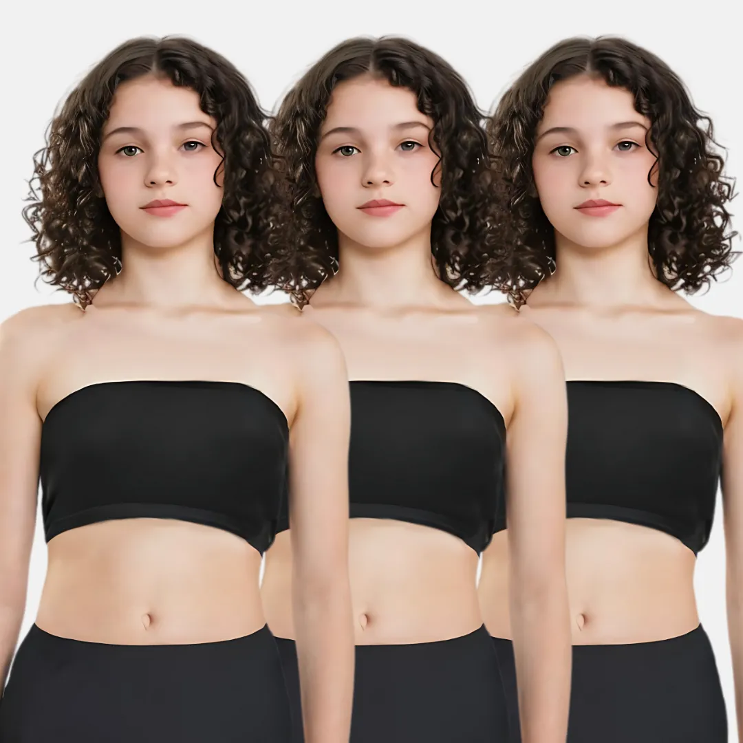 Teens Tube Top Bra | Slip On Style | 3 Layer Front Panel Conceals Nipples | Silicone Anti Slip Band Prevents Slipping | 3 Pack - Image 7