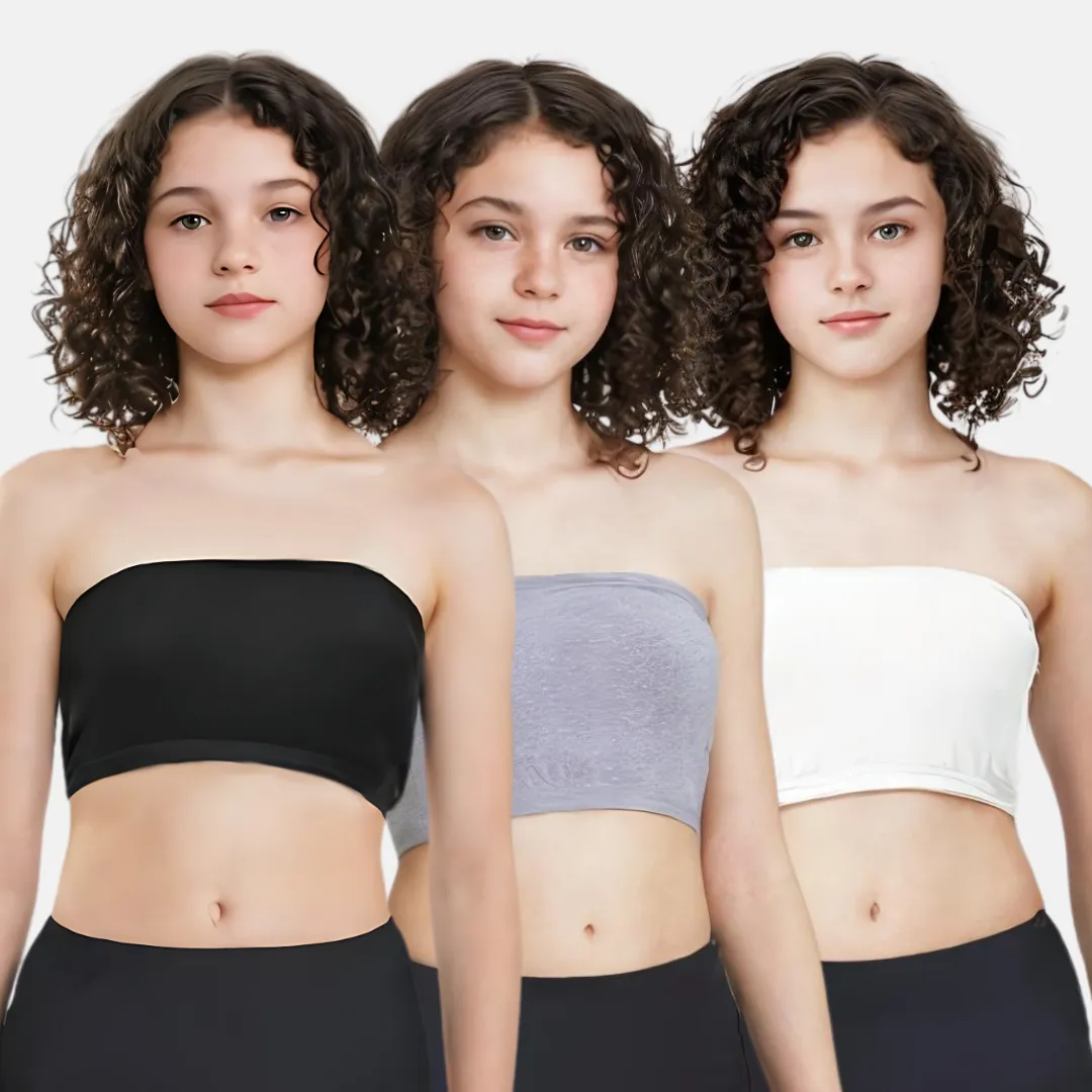 Teens Tube Top Bra | Slip On Style | 3 Layer Front Panel Conceals Nipples | Silicone Anti Slip Band Prevents Slipping | 3 Pack - Image 8