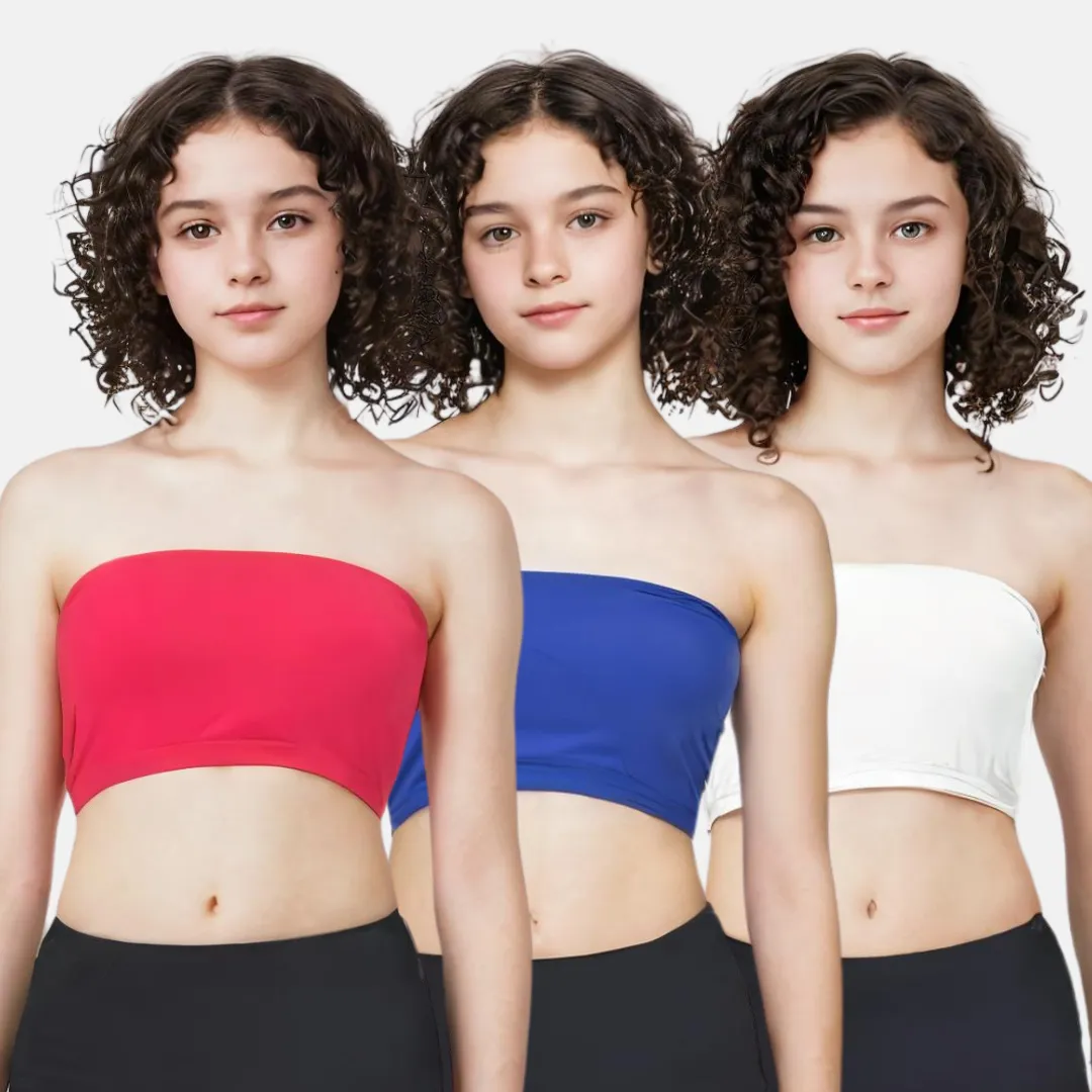 Teens Tube Top Bra | Slip On Style | 3 Layer Front Panel Conceals Nipples | Silicone Anti Slip Band Prevents Slipping | 3 Pack - Image 9