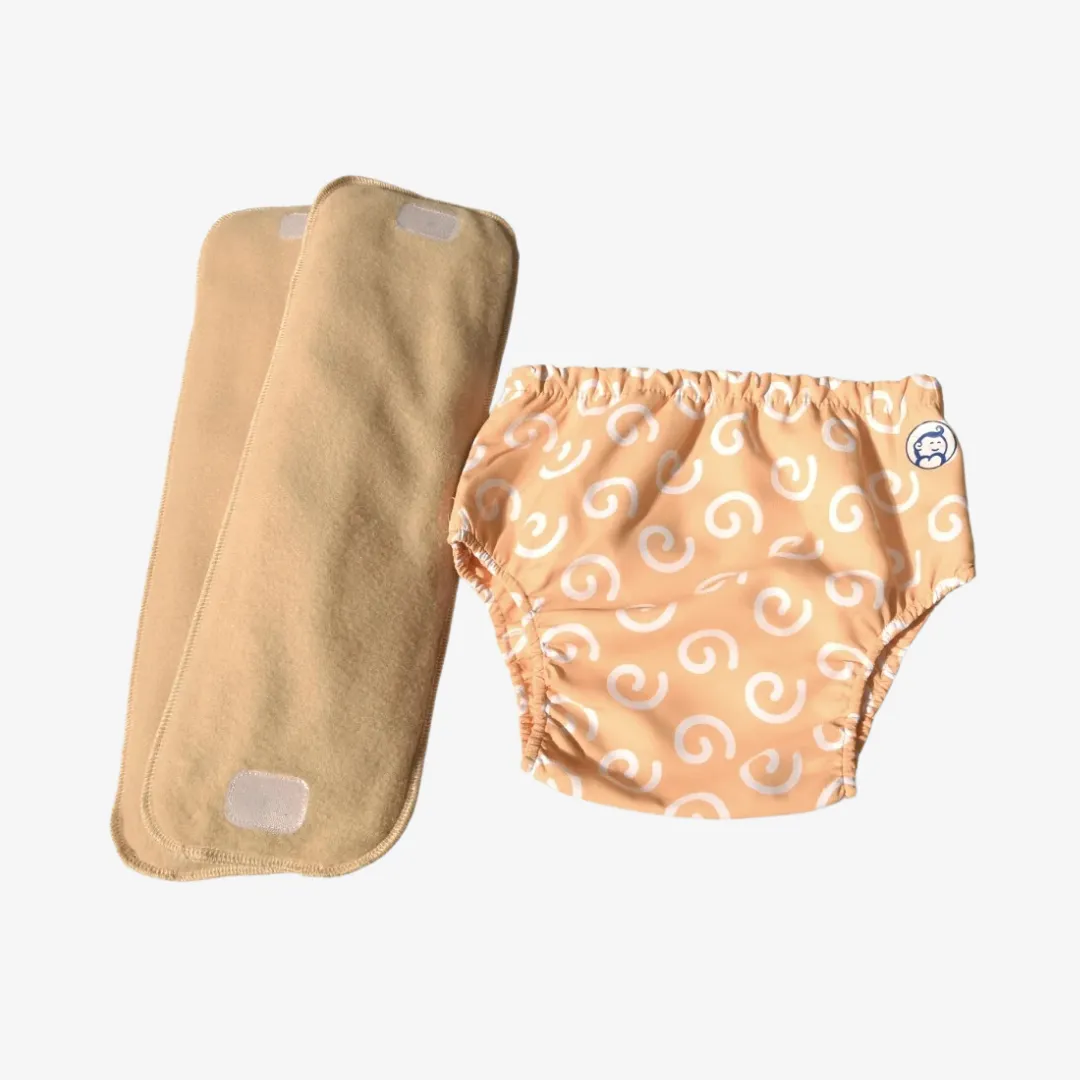 Fabric Diaper | Swirly Whirly | Elastic Waist | Pull Up/Underwear Style | With 2 Diaper Pads Free