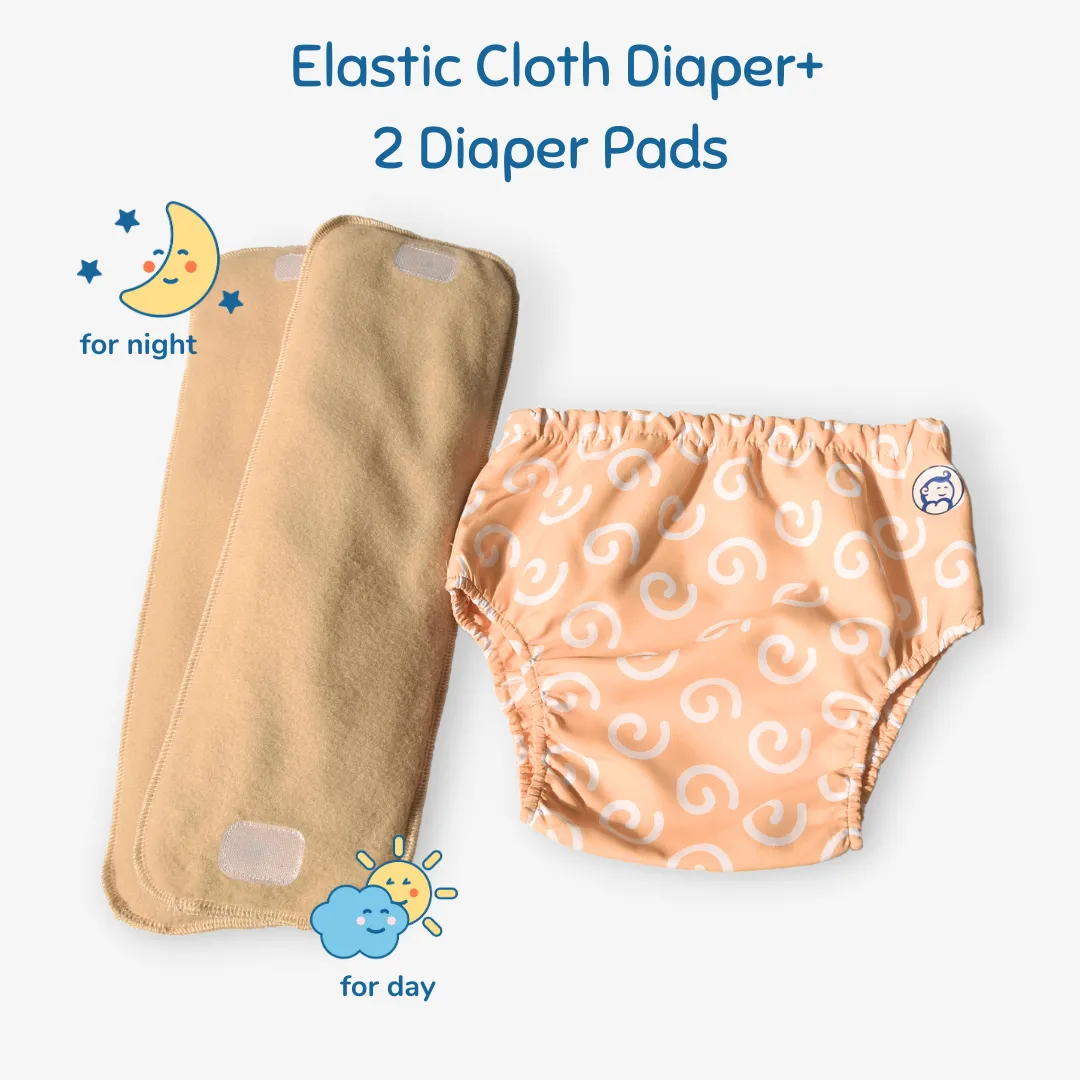 Fabric Diaper | Swirly Whirly | Elastic Waist | Pull Up/Underwear Style | With 2 Diaper Pads Free - Image 2