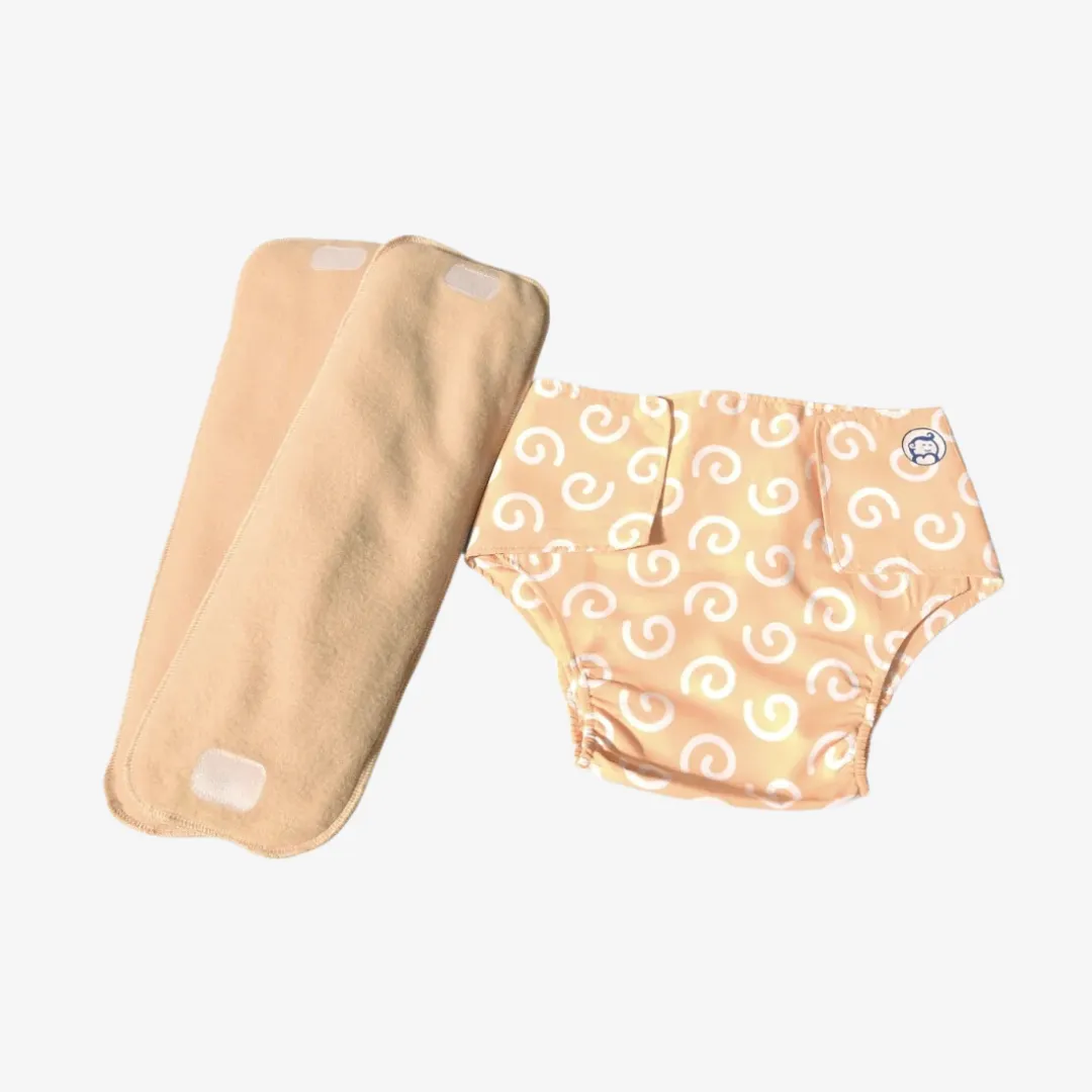 Infant Reusable Diapers | Swirly Whirly | Velcro Closure | With 2 Diaper Pads Free