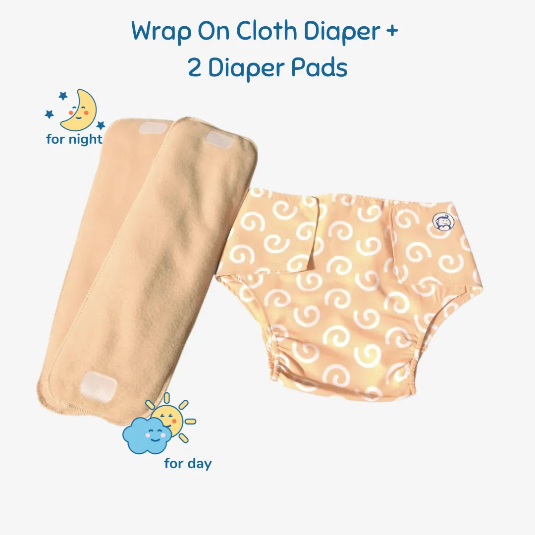 Infant Reusable Diapers | Swirly Whirly | Velcro Closure | With 2 Diaper Pads Free - Image 2