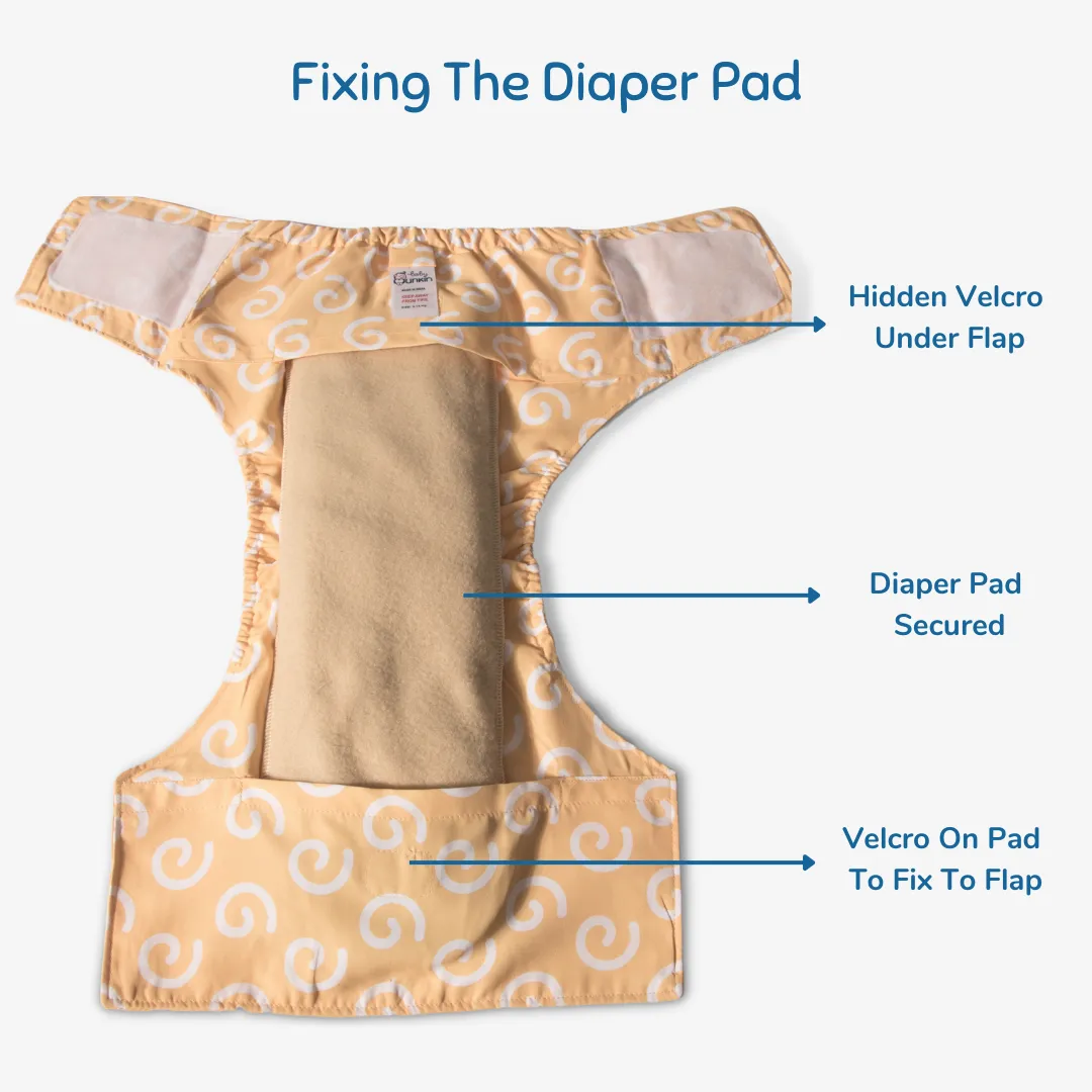 Infant Reusable Diapers | Swirly Whirly | Velcro Closure | With 2 Diaper Pads Free - Image 4
